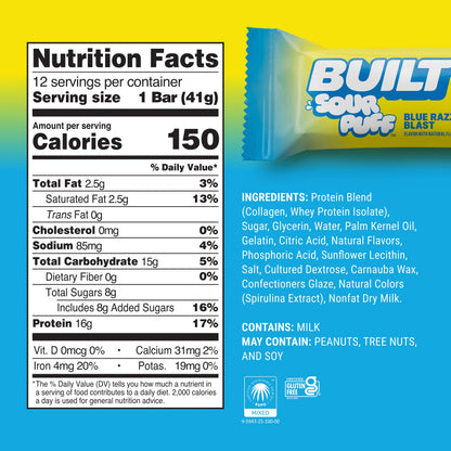 Blue Razz Blast Sour Puff Protein Bar | Built Snack