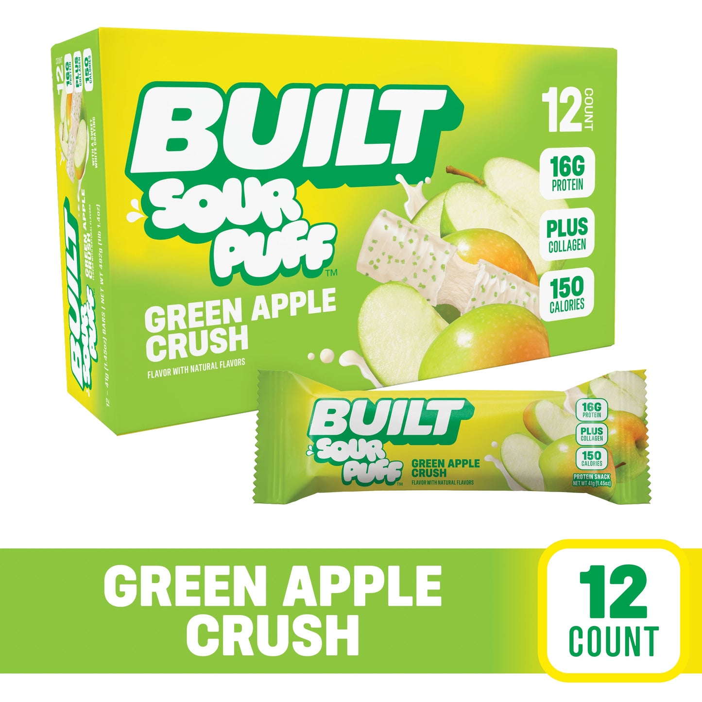 Green Apple Crush Sour Puff Protein Bar | High Protein Low Sugar Snack