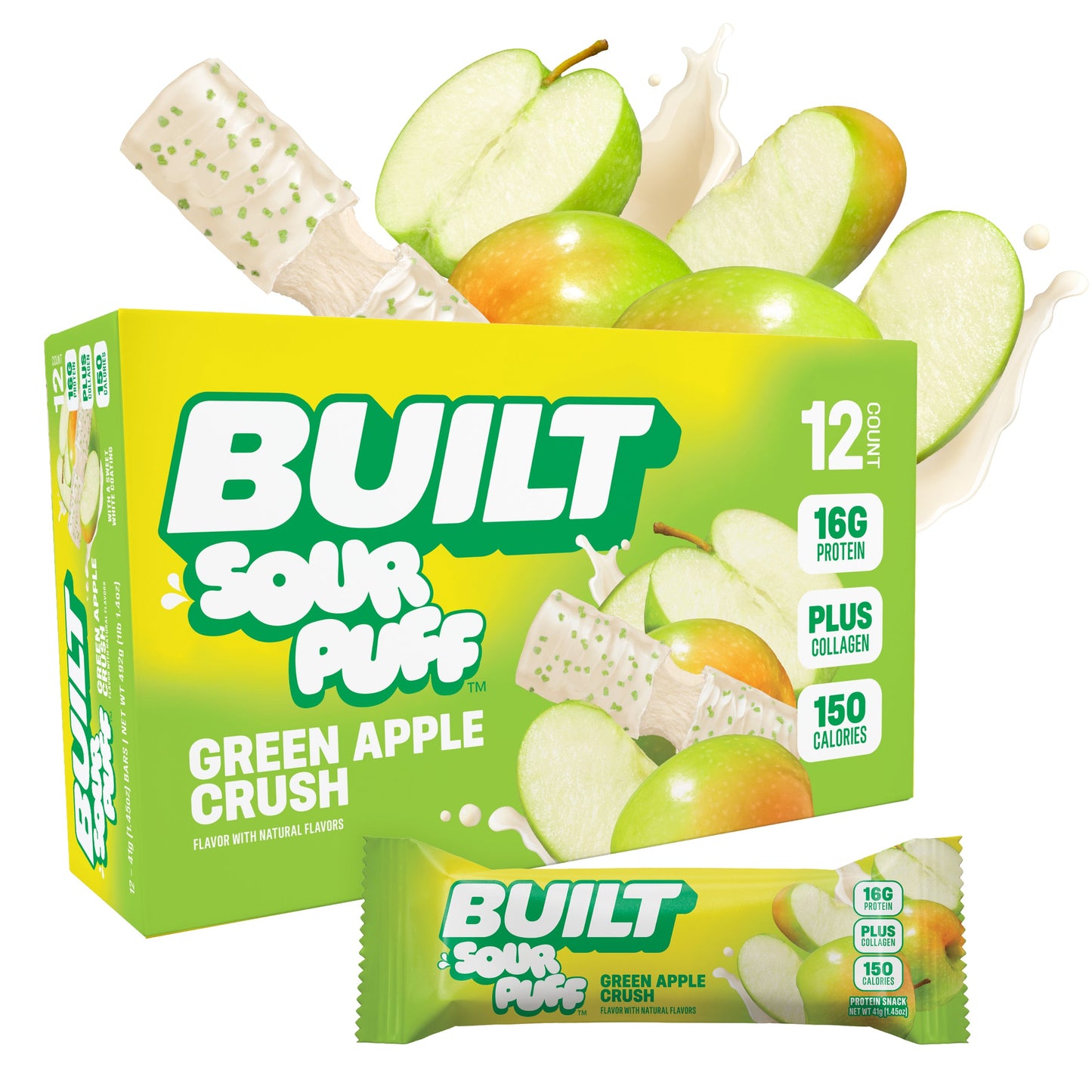Green Apple Crush Sour Puff Protein Bar | High Protein Low Sugar Snack
