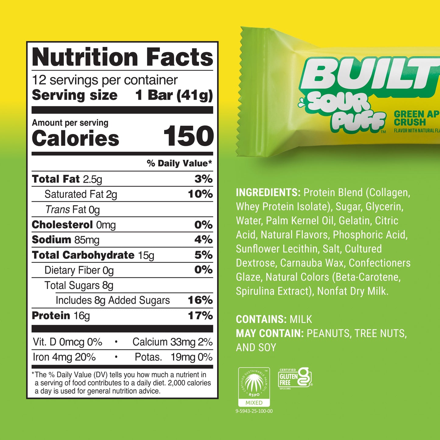 Green Apple Crush Sour Puff Protein Bar | High Protein Low Sugar Snack