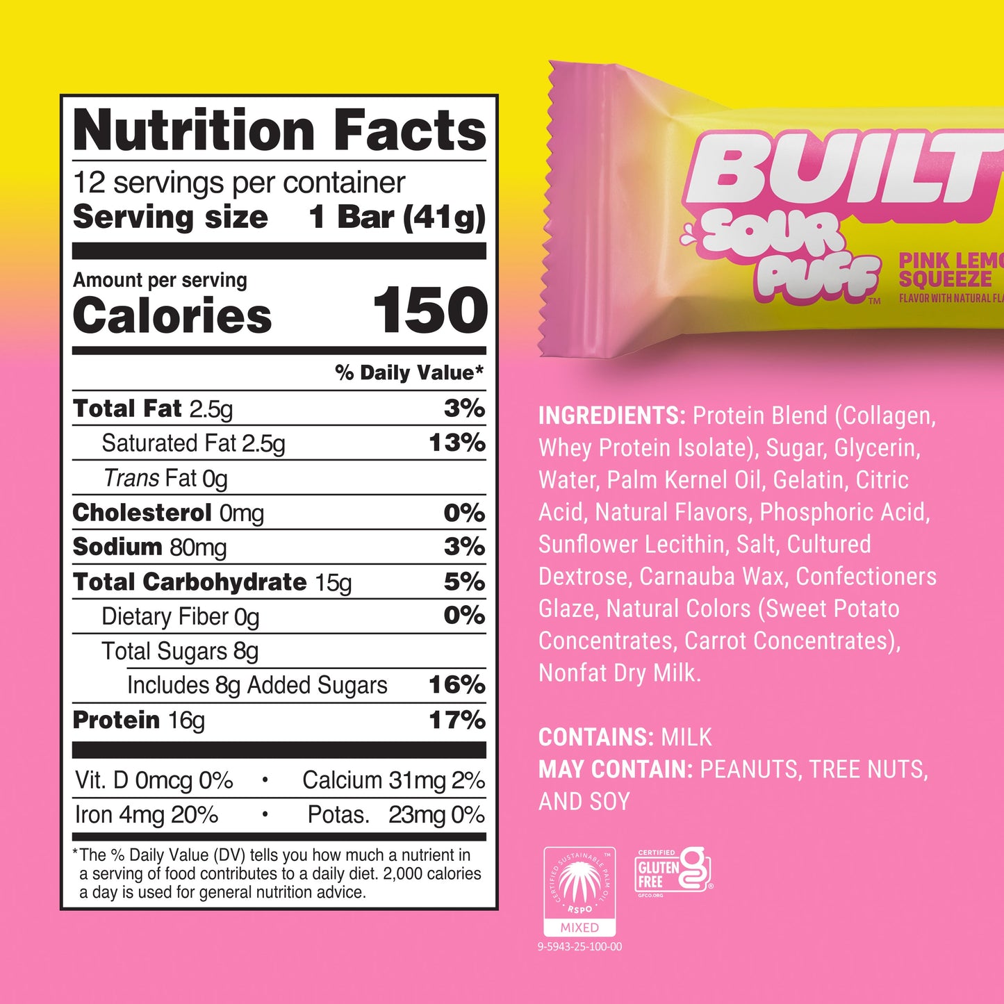 Pink Lemonade Sour Puff Protein Bar | Built High Protein Snack