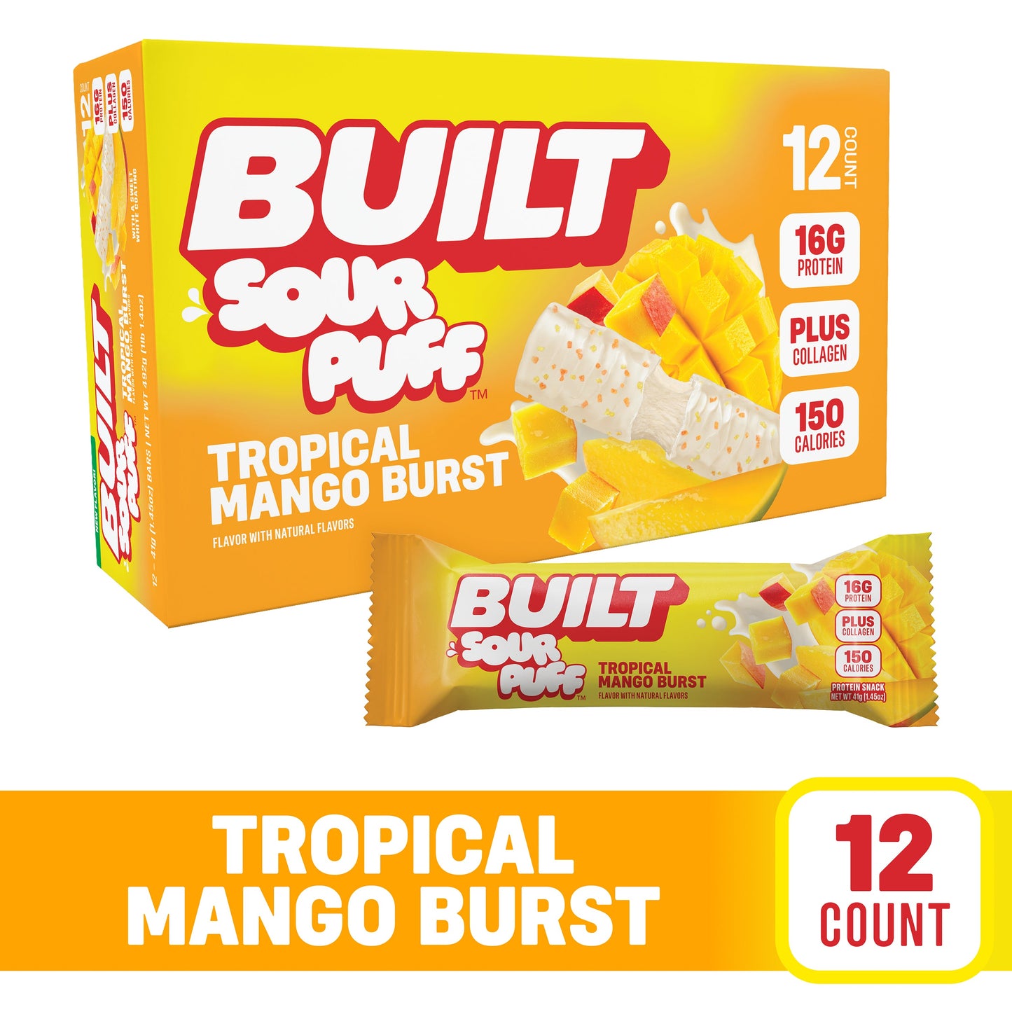 Tropical Mango Burst Sour Puff Protein Bar | Built High Protein Snack