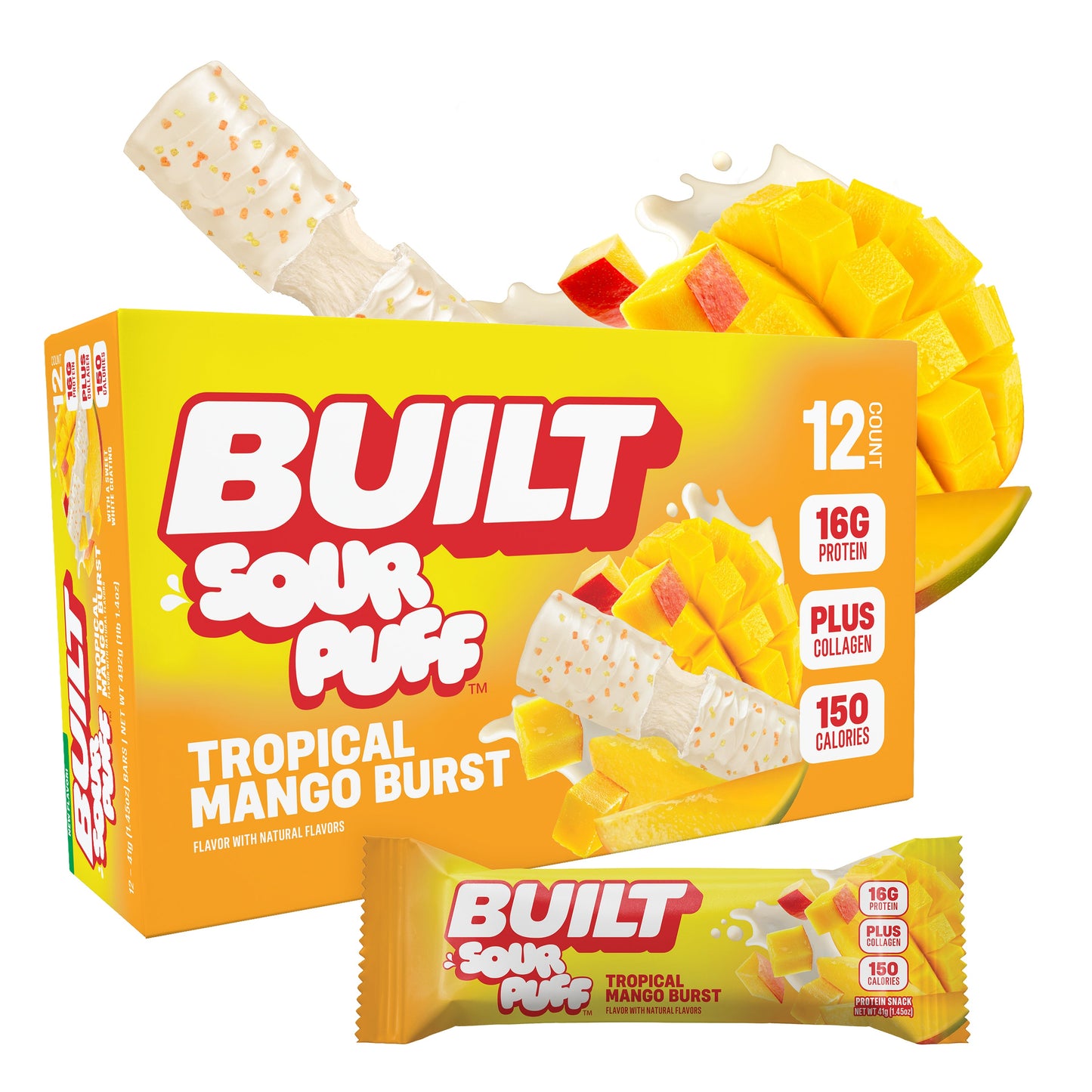 Tropical Mango Burst Sour Puff Protein Bar | Built High Protein Snack