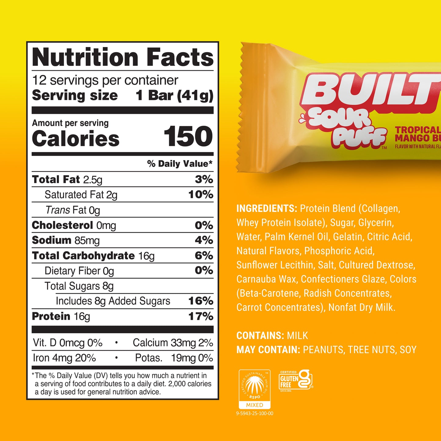 Tropical Mango Burst Sour Puff Protein Bar | Built High Protein Snack
