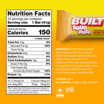 Tropical Mango Burst Sour Puff Protein Bar | Built High Protein Snack