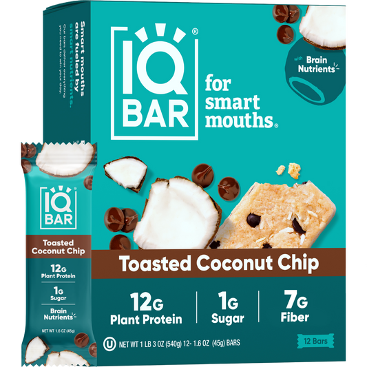 IQBAR Toasted Coconut Chip – Protein-Packed Energy Bars (12 Bars)