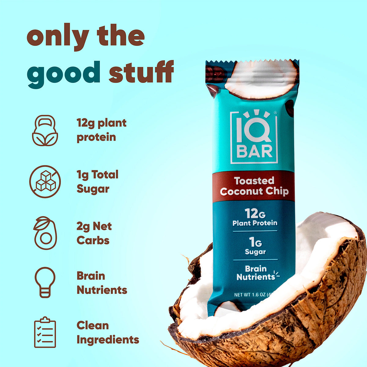 IQBAR Toasted Coconut Chip – Protein-Packed Energy Bars (12 Bars)