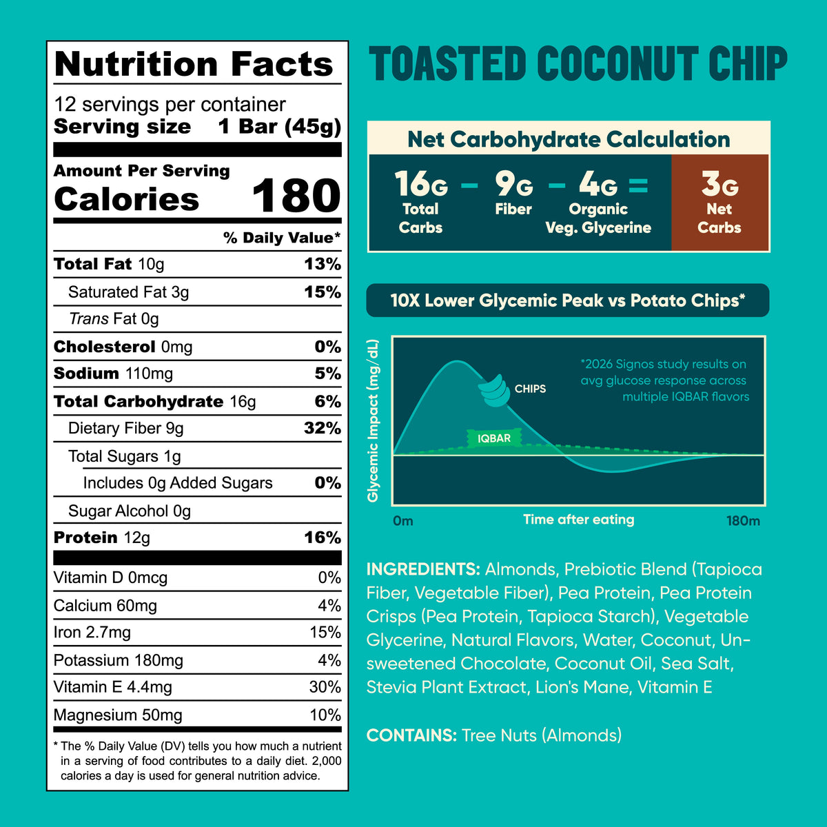 IQBAR Toasted Coconut Chip – Protein-Packed Energy Bars (12 Bars)