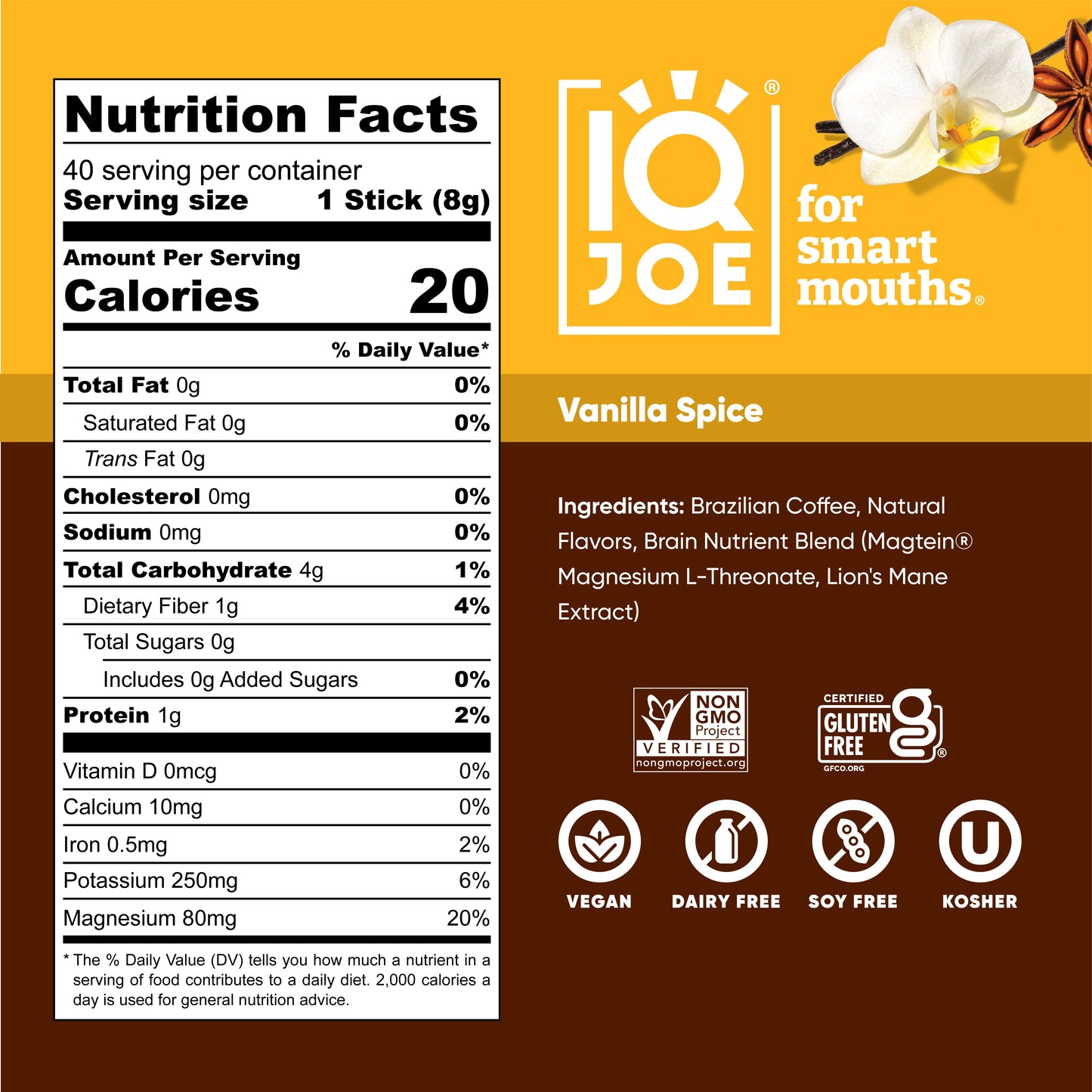 IQJOE Vanilla Spice Instant Coffee Sticks – 40 Count