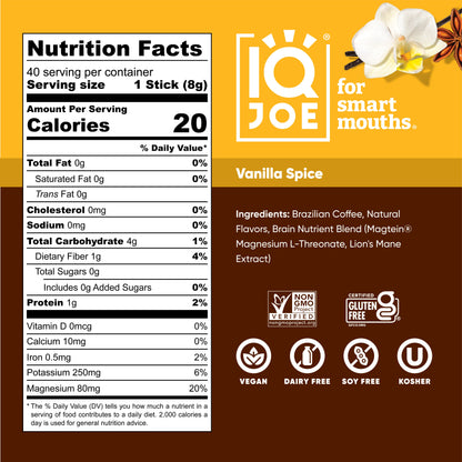 IQJOE Vanilla Spice Instant Coffee Sticks – 40 Count