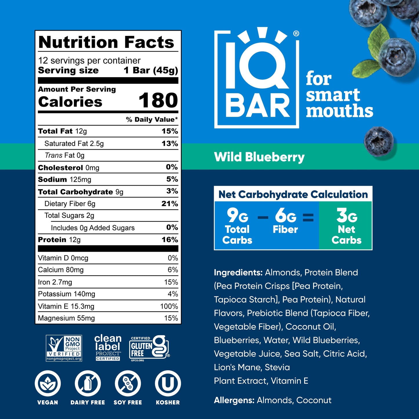 IQBAR Wild Blueberry Protein Bars Keto Friendly Snack Bars