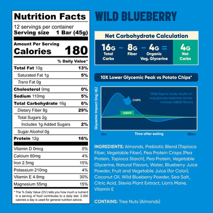 IQBAR Wild Blueberry Protein Bars Keto Friendly Snack Bars
