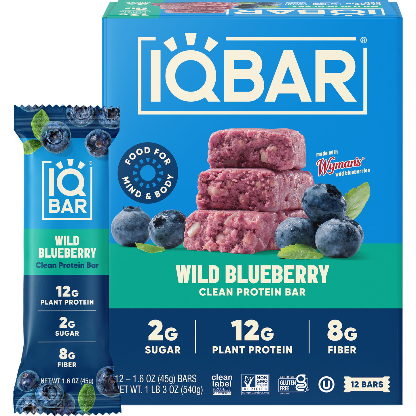 IQBAR Wild Blueberry Protein Bars Keto Friendly Snack Bars