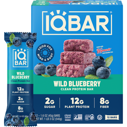 IQBAR Wild Blueberry Protein Bars Keto Friendly Snack Bars