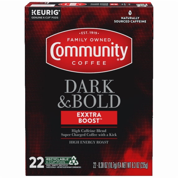 Community Coffee Dark & Bold Exxtra Boost High Caffeine Dark Roast K-Cup Pods